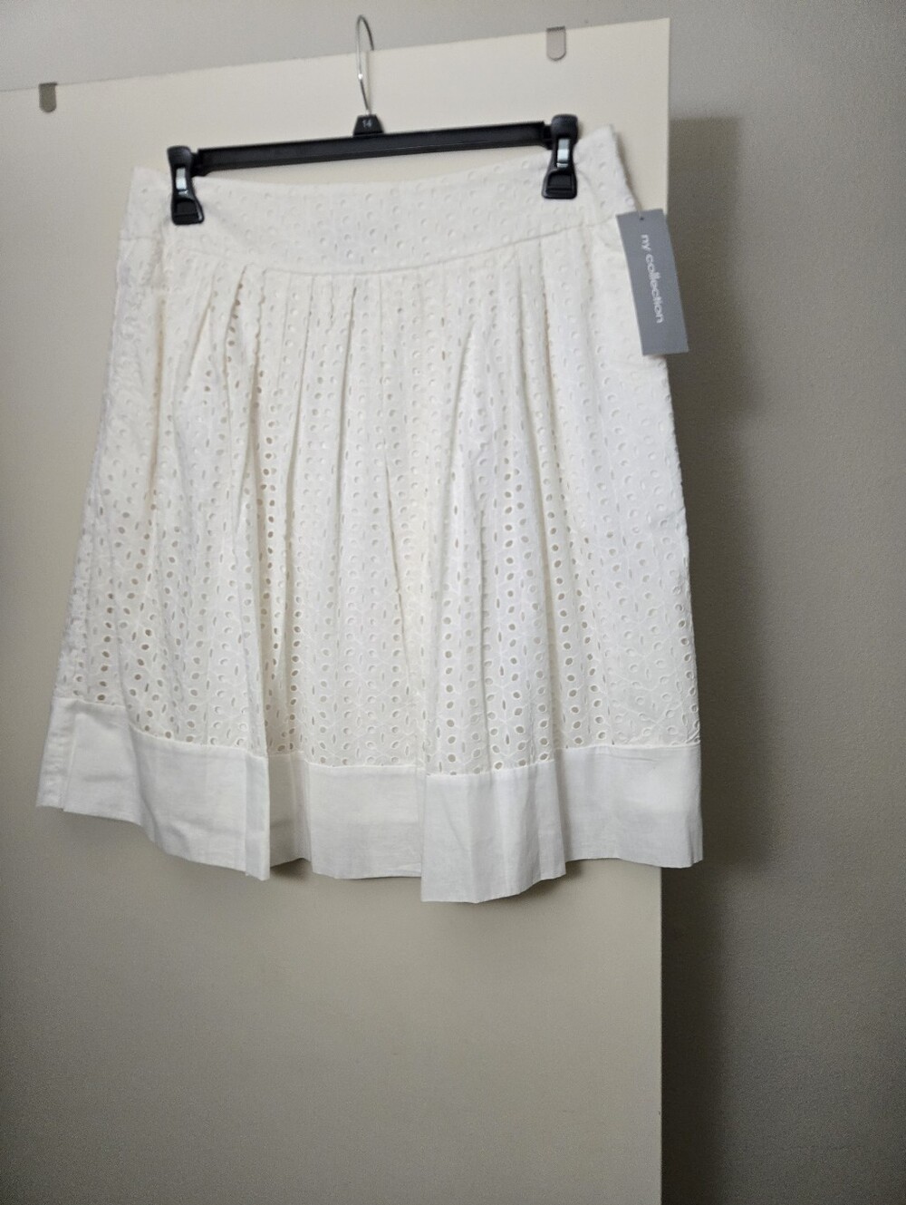 NY Collection White Eyelet Pleated Skater Skirt